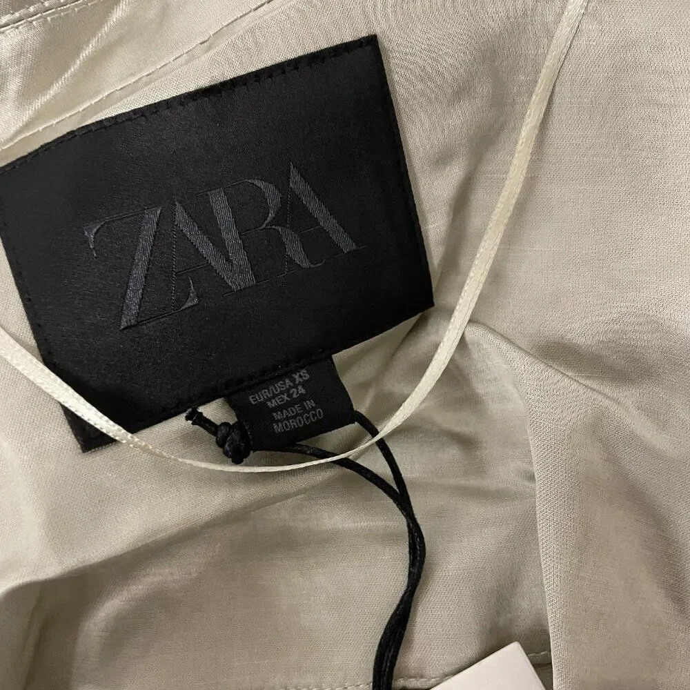 Zara Womens Satin Effect Blazer Jacket Belted XS Stone Limited Ed 8404/676 NWT